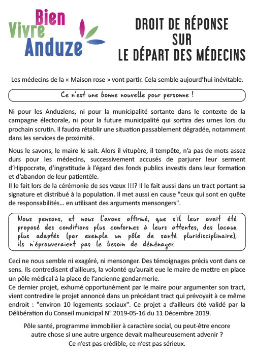 Tract droit de réponse sur le départ des médecins
